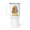 White Hair Woman with Abyssinian Cat SILVER Travel Mug