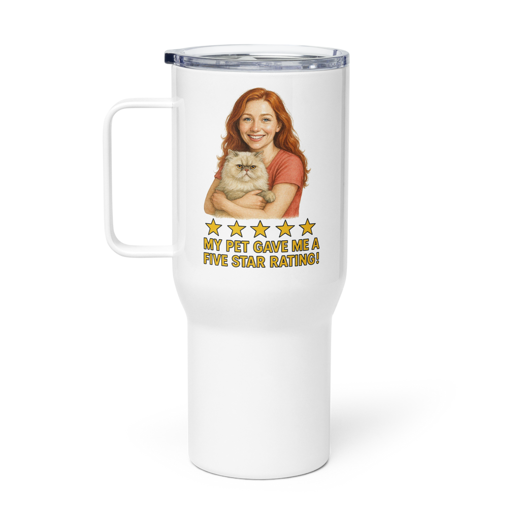 Red Hair Woman with Persian Cat Travel Mug