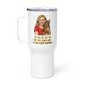 Blonde Woman RED Shirt with Abyssinian Cat Travel Mug