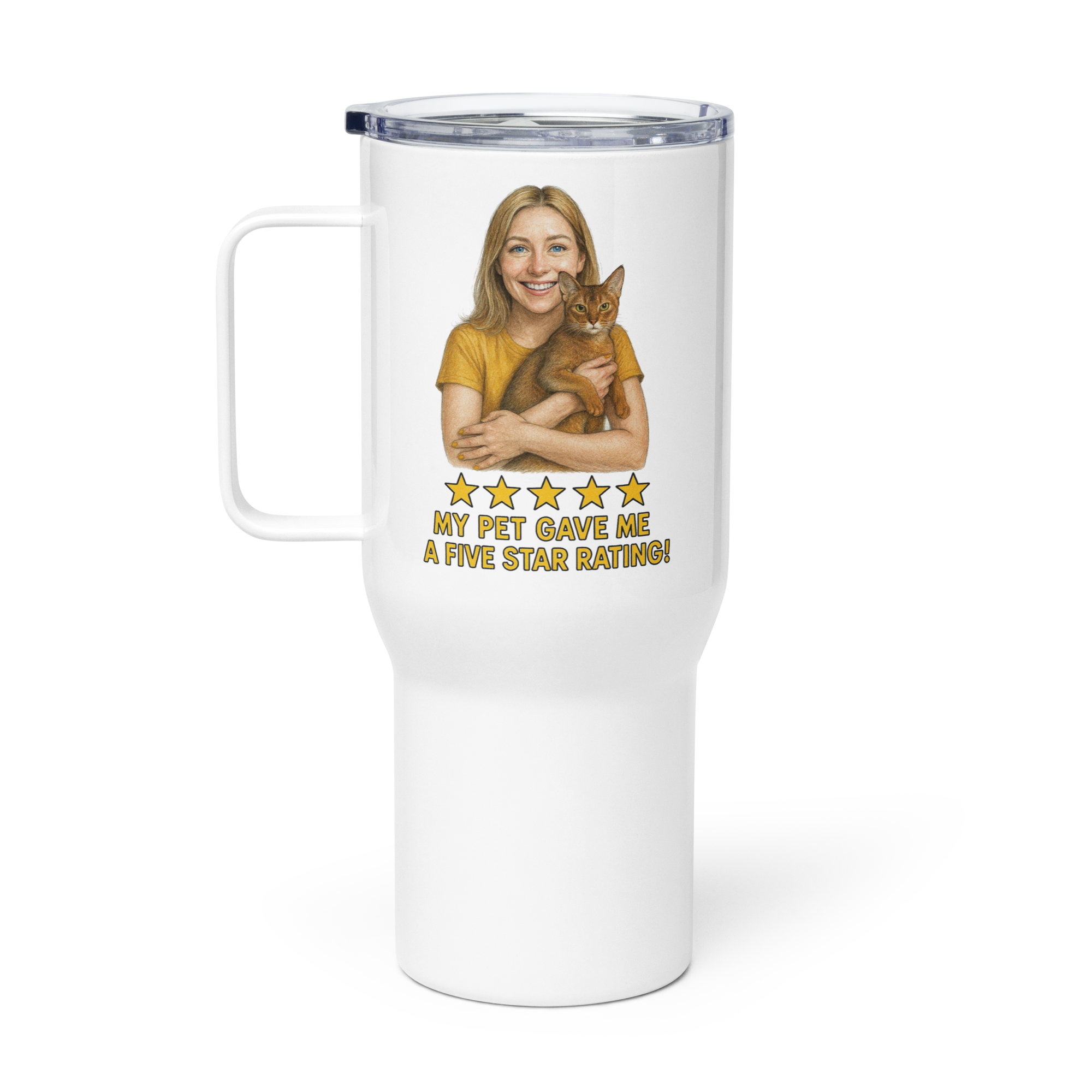 Blonde Woman GOLD Shirt with Abyssinian Travel Mug
