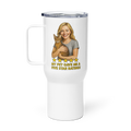 Blonde Woman SILVER Shirt with Abyssinian Cat Travel Mug
