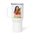Brunette Woman PINK Shirt with Abyssinian Cat Travel Mug