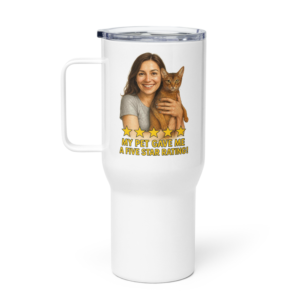 Brunette Woman SILVER Shirt with Abyssinian Cat Travel Mug