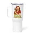 Red Hair Woman RED Shirt with Abyssinian Cat Travel Mug