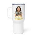 Brunette Woman SILVER Shirt with American Shorthair Cat Travel Mug