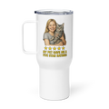 Blonde Woman Silver Shirt with an American Shorthair Cat Travel Mug