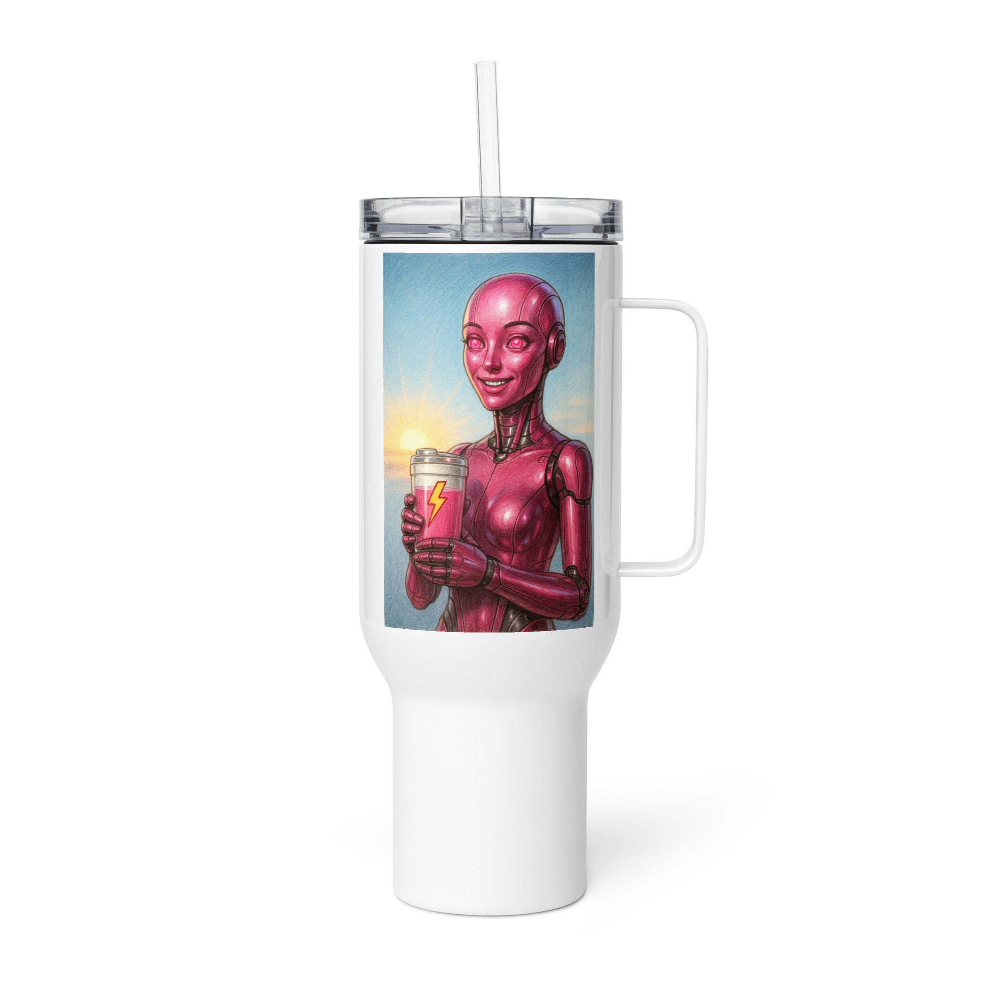 Pink Android Woman Travel mug with a handle