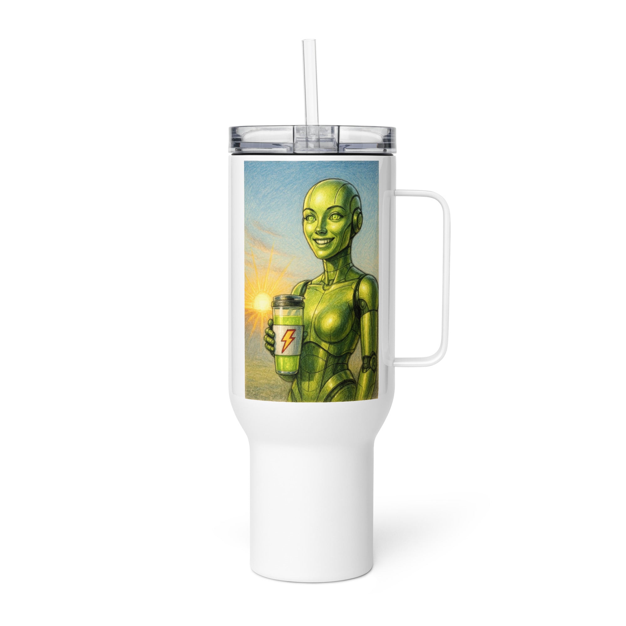 Lime Android Woman Travel mug with a handle