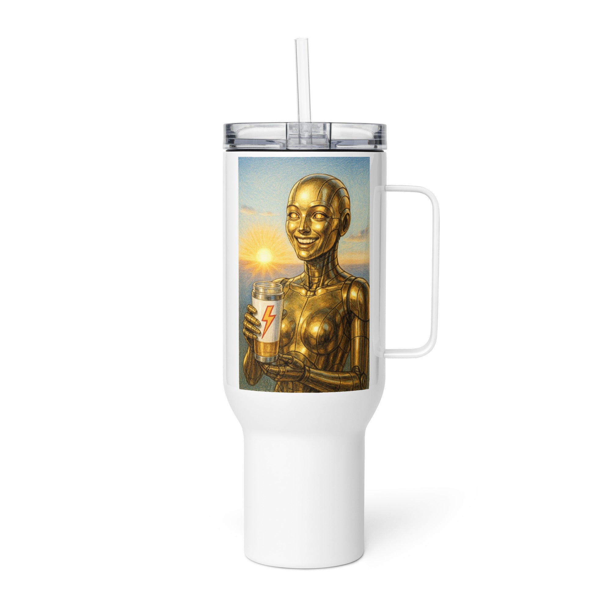 Gold Android Woman Travel mug with a handle