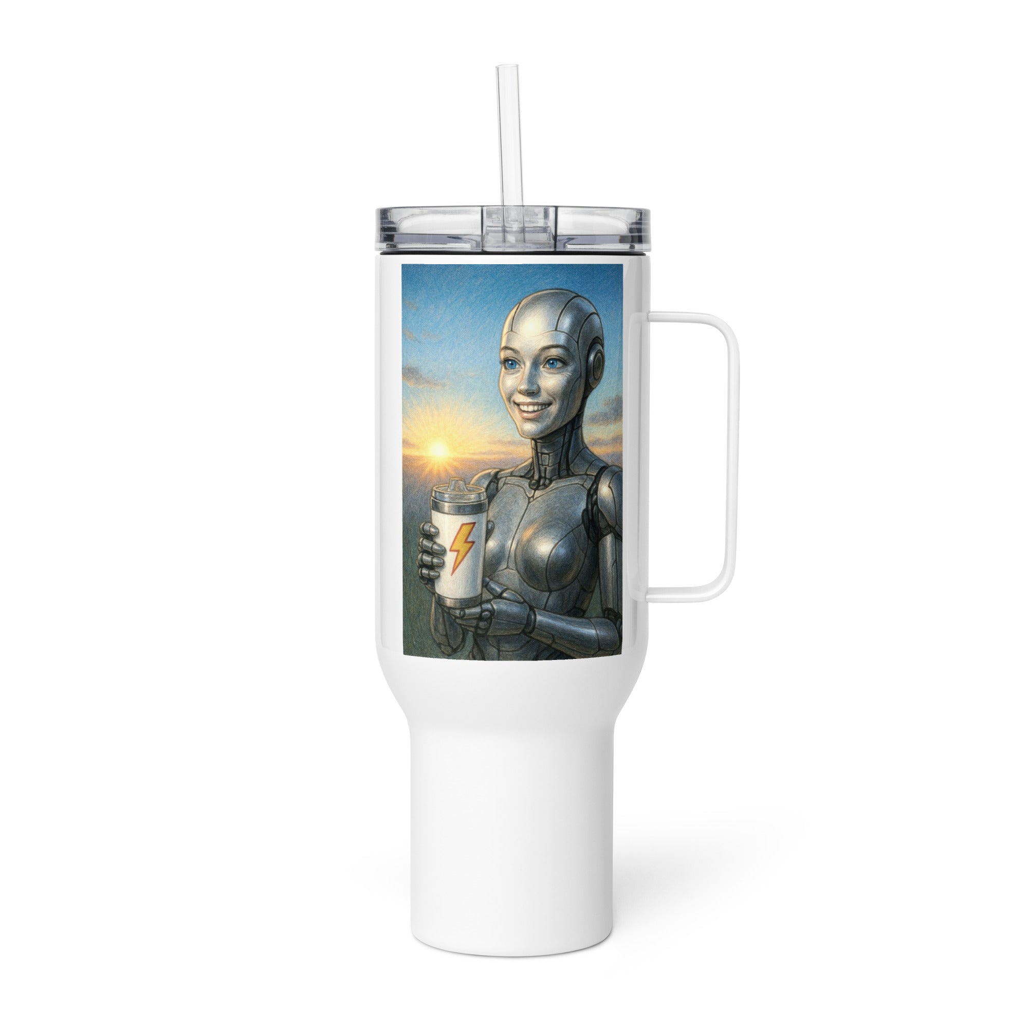 Metal Android Woman Travel mug with a handle