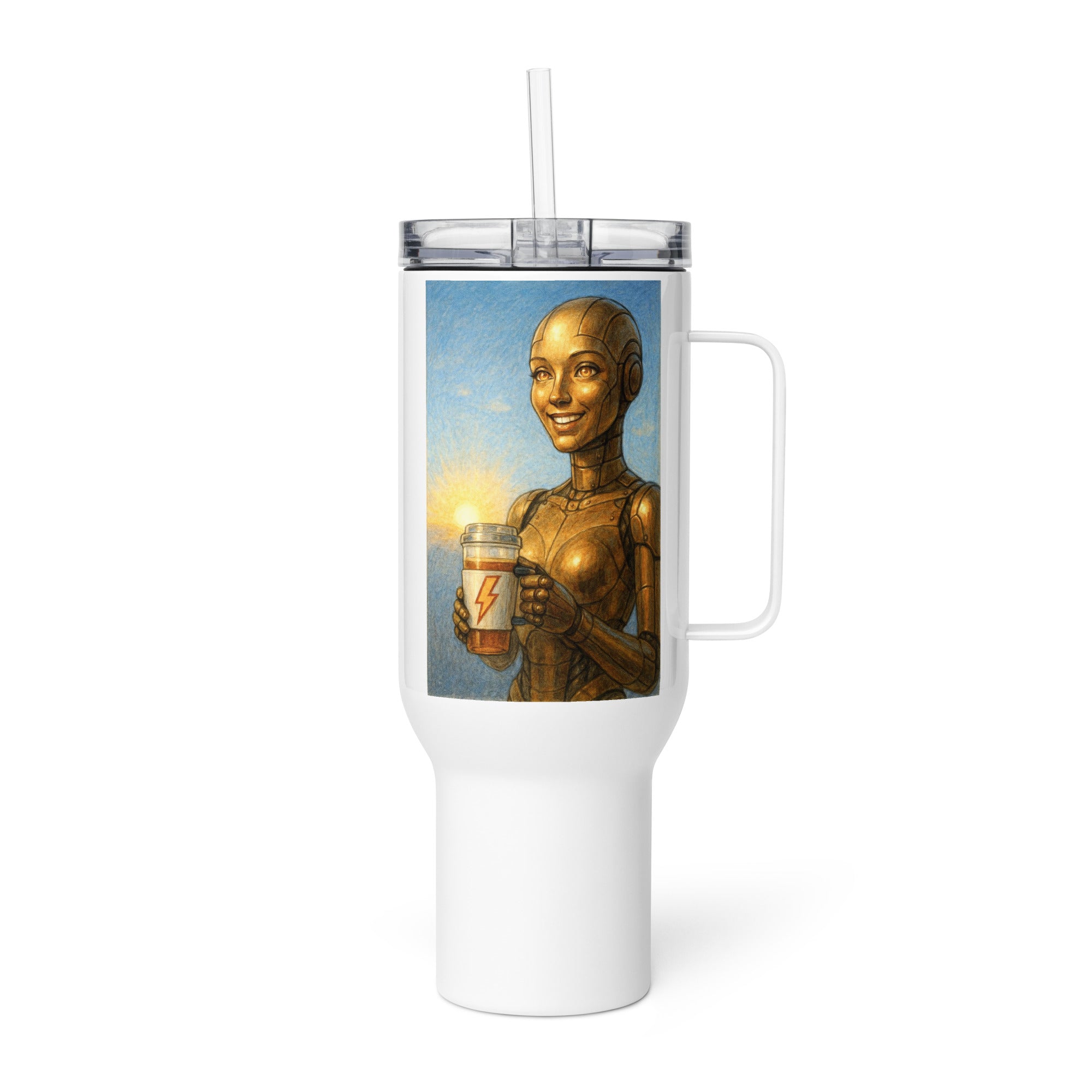 Amber Android Woman Travel mug with a handle