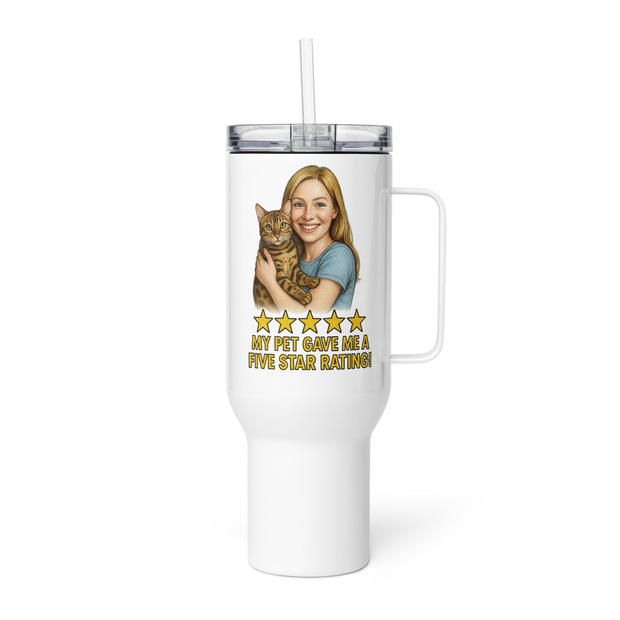 Blonde Woman with Bengal Cat Travel Mug