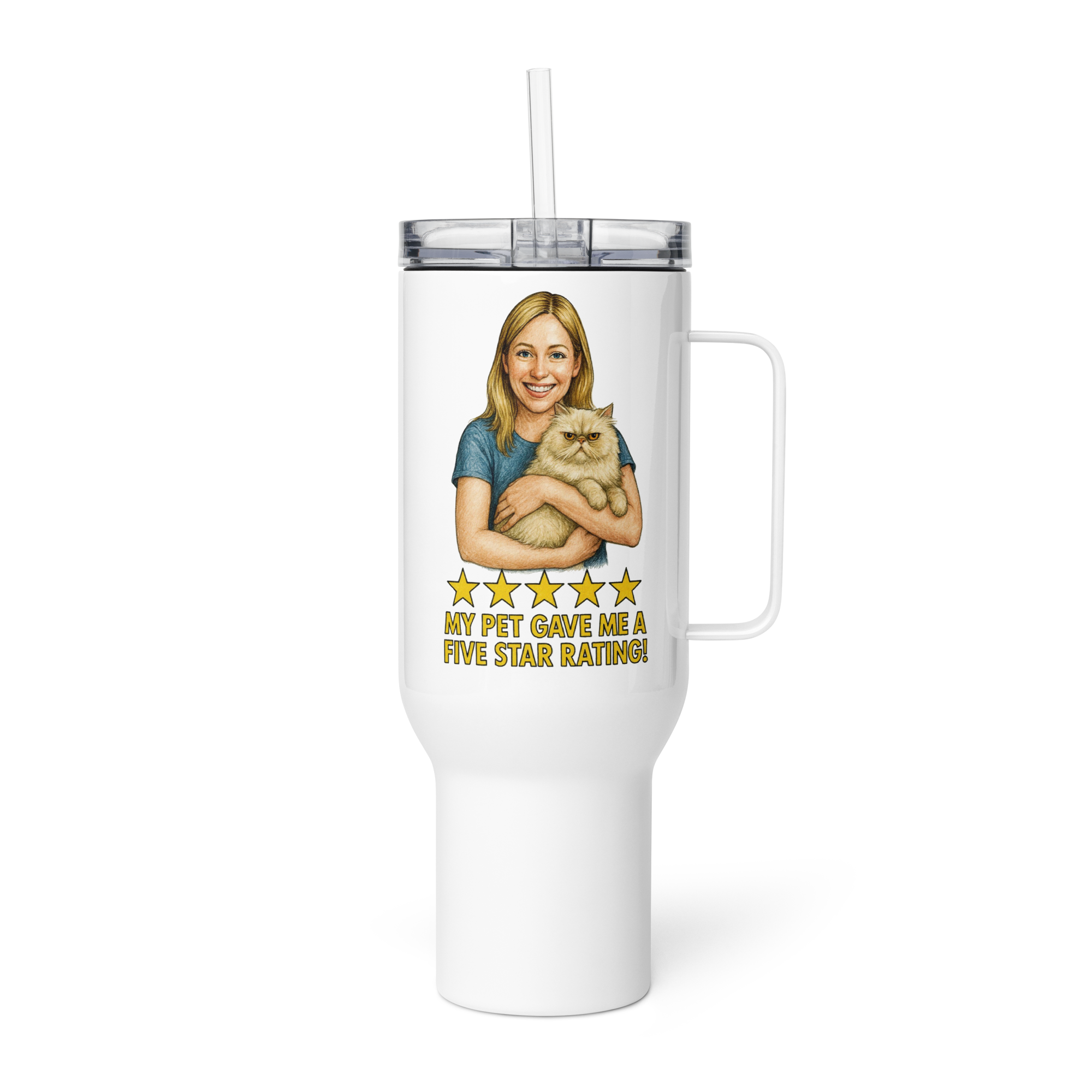 Blonde Woman with Persian Cat Travel Mug