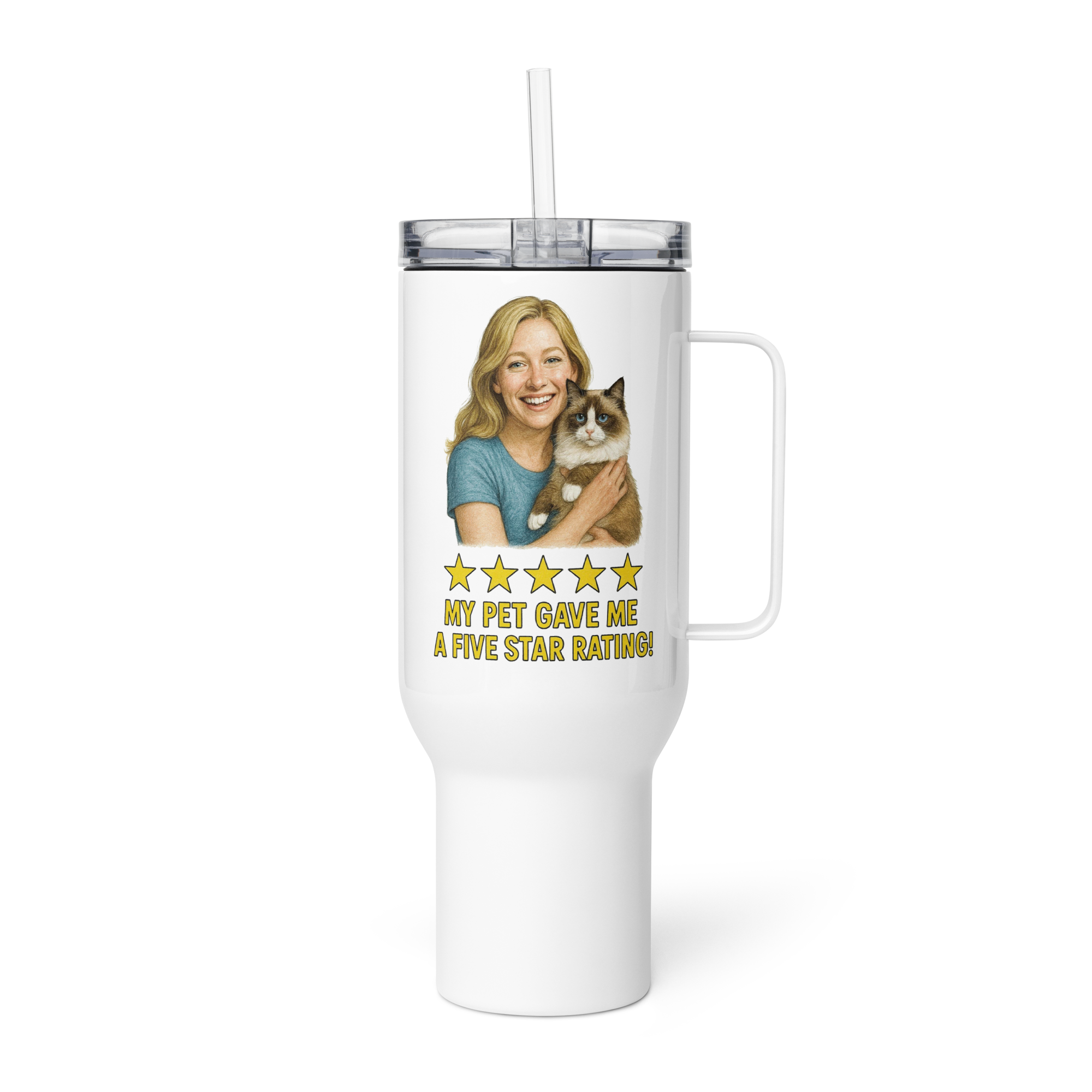 Blonde Woman with Ragdoll Cat Travel Mug
