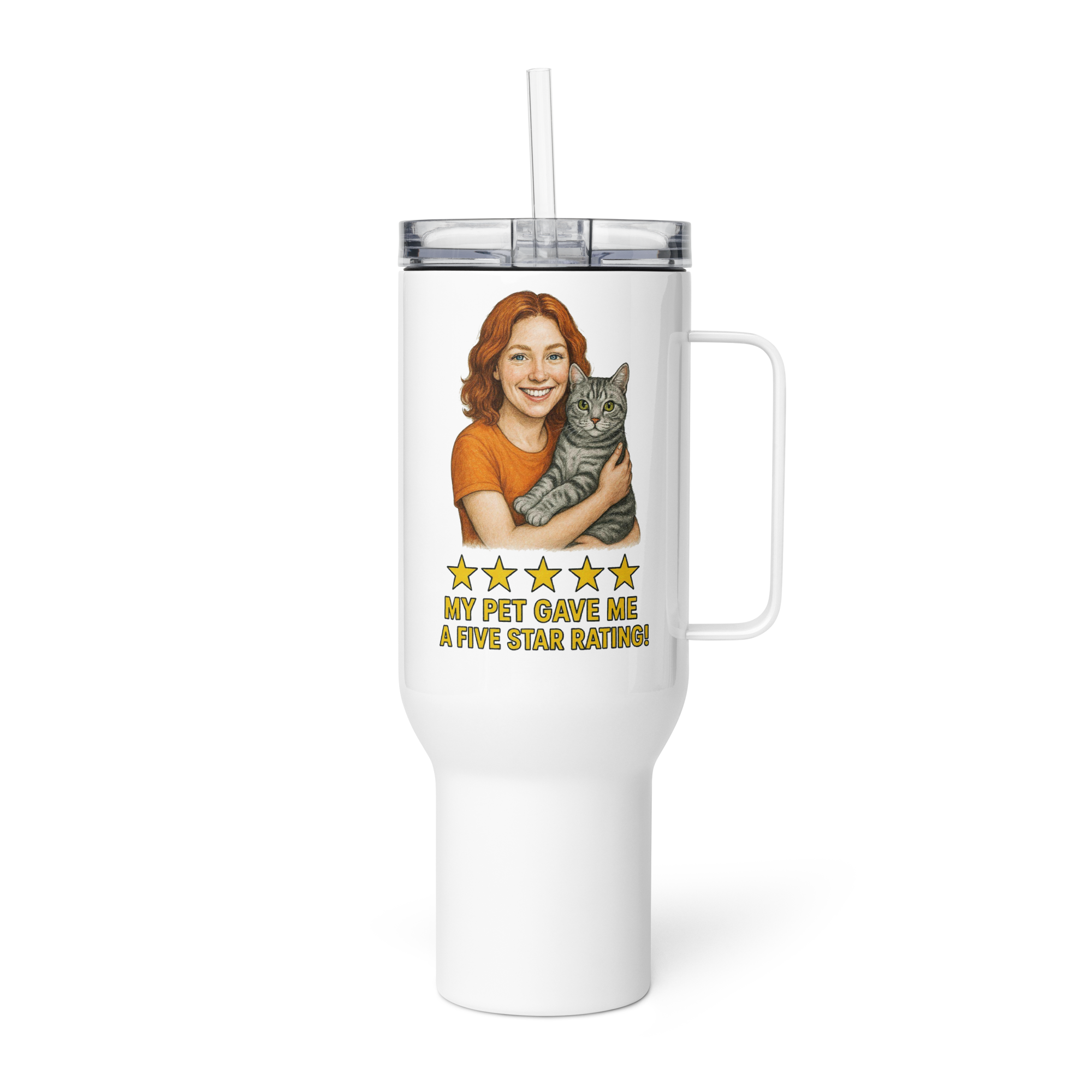 Red Hair Woman with American Shorthair Cat Travel Mug