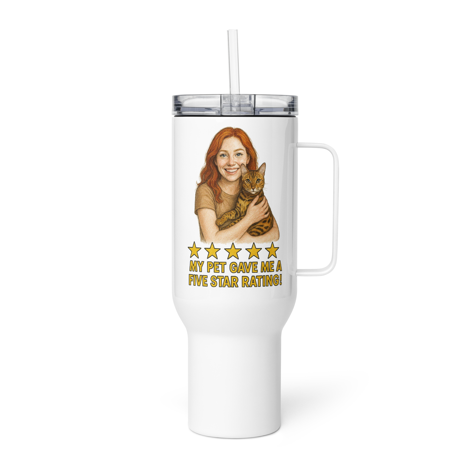Red Hair Woman with Bengal Cat Travel Mug