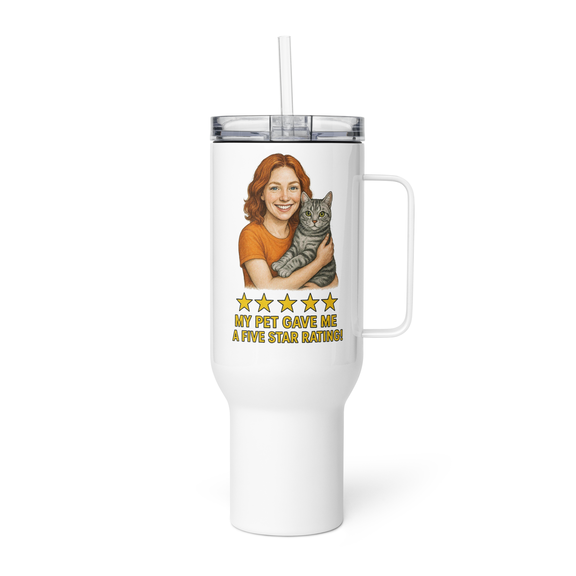 Red Hair Woman with British Shorthair Cat Travel Mug