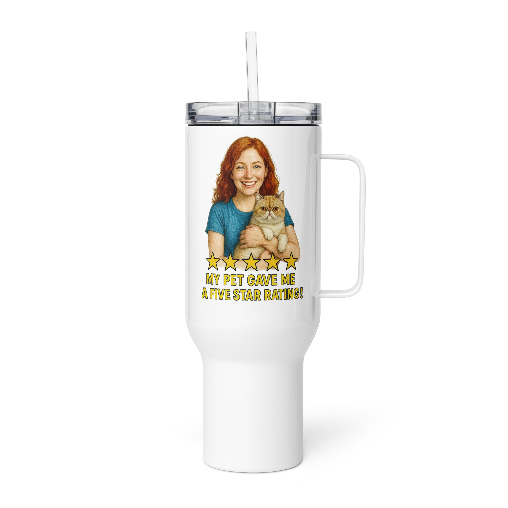 Red Hair Woman with Exotic Shorthair Cat Travel Mug