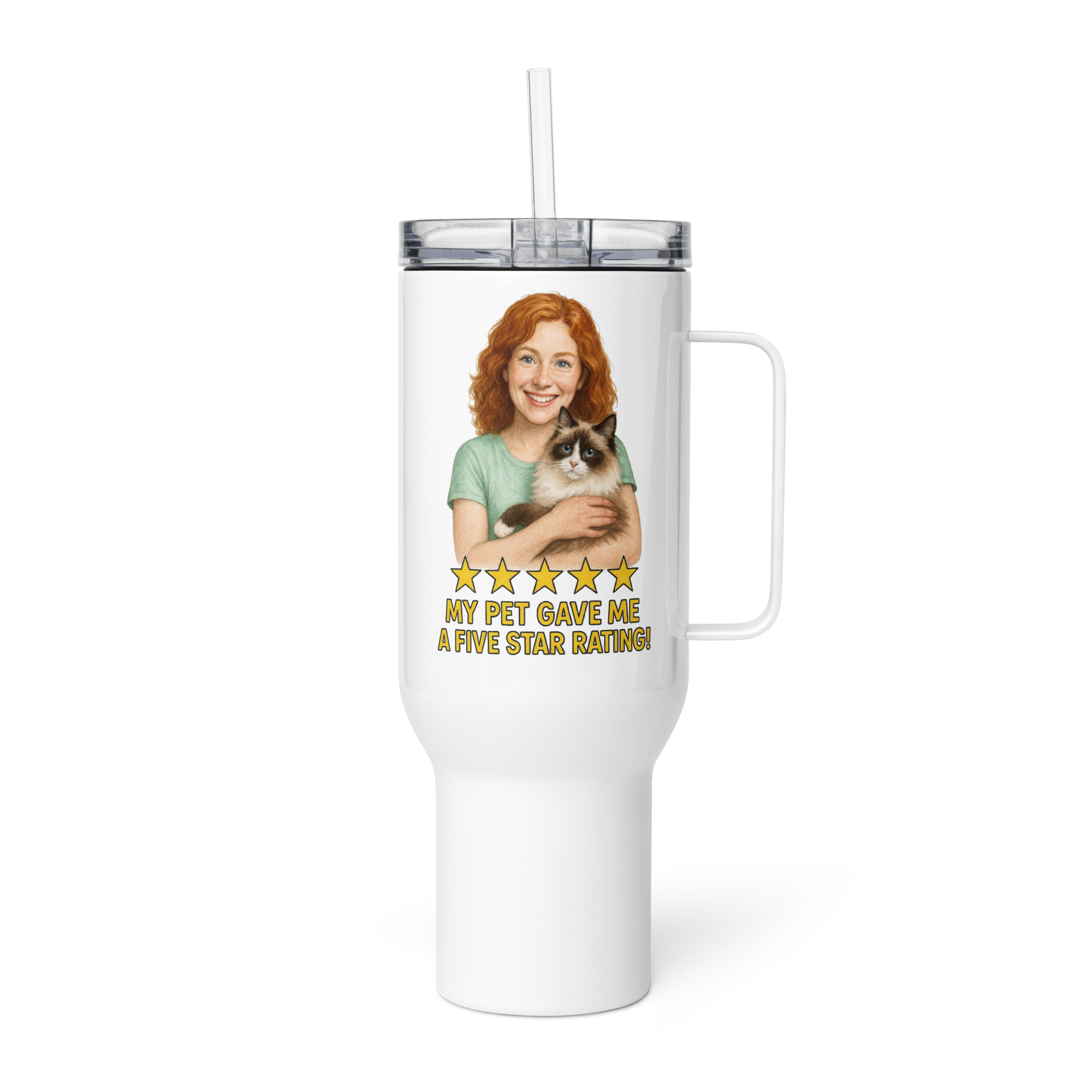 Red Hair Woman with Ragdoll Cat Travel Mug