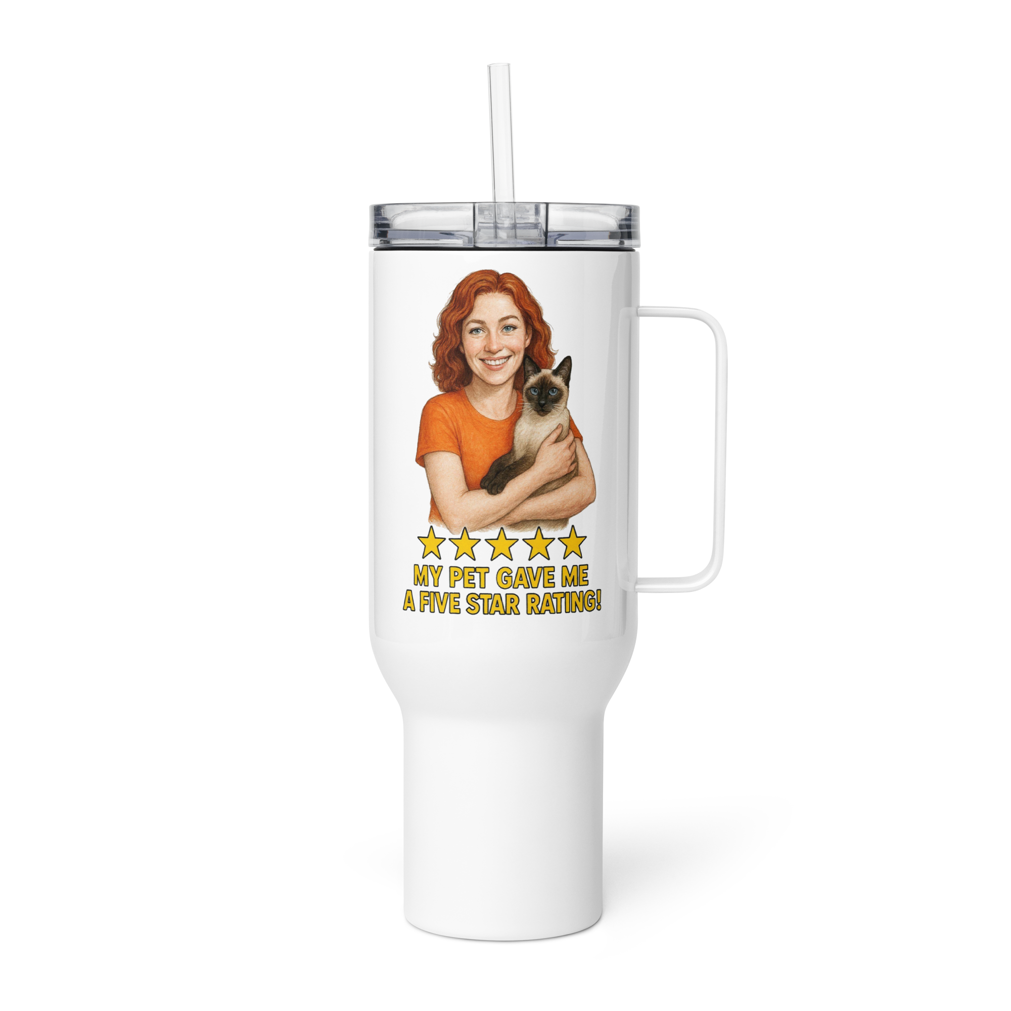 Red Hair Woman with Siamese Cat Travel Mug