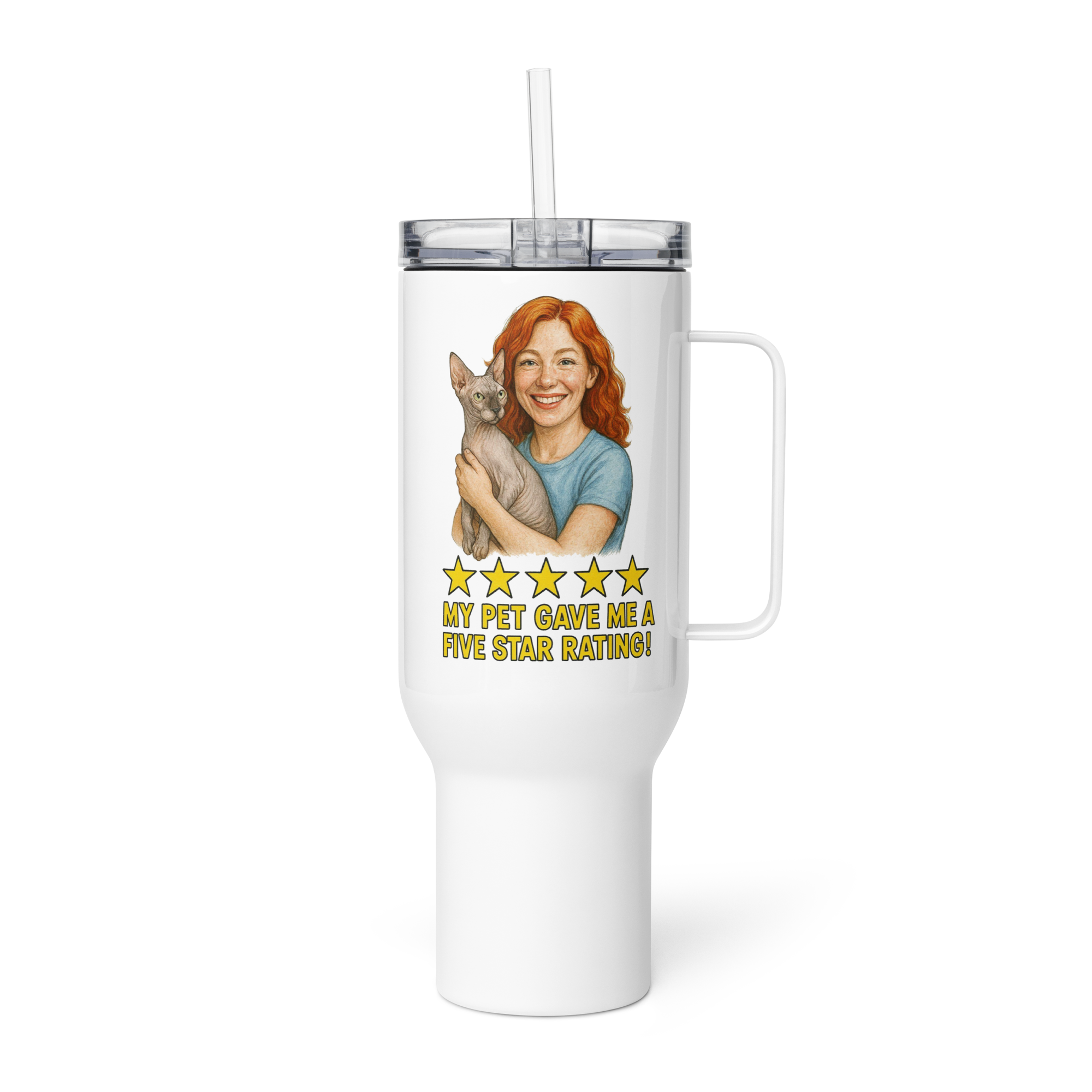 Red Hair Woman with Sphynx Cat Travel Mug