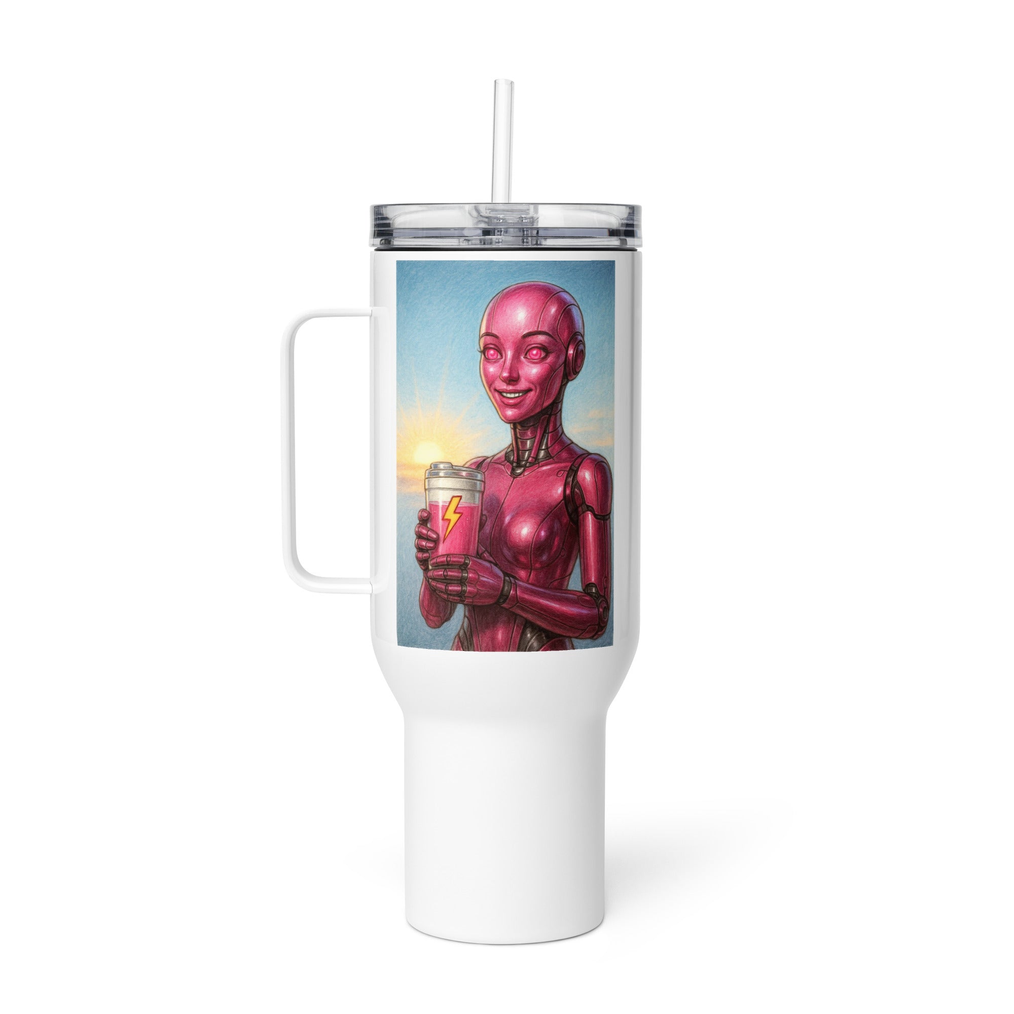 Pink Android Woman Travel mug with a handle