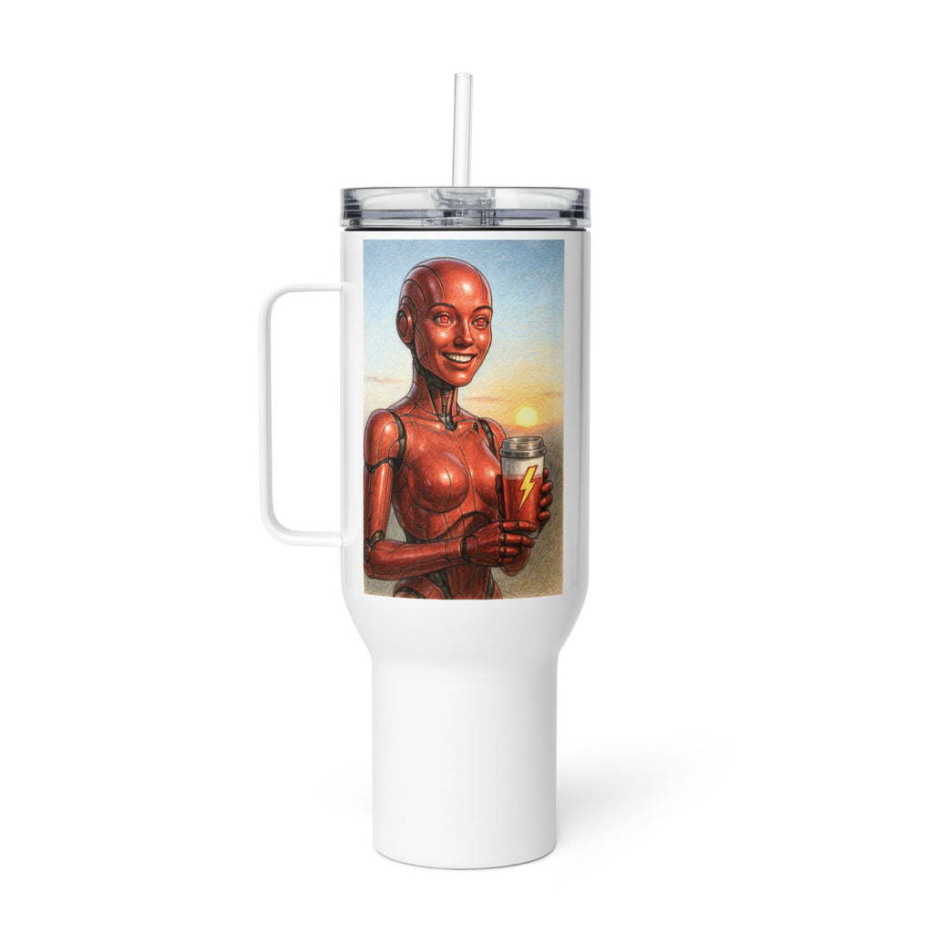 Red Android Woman Travel mug with a handle