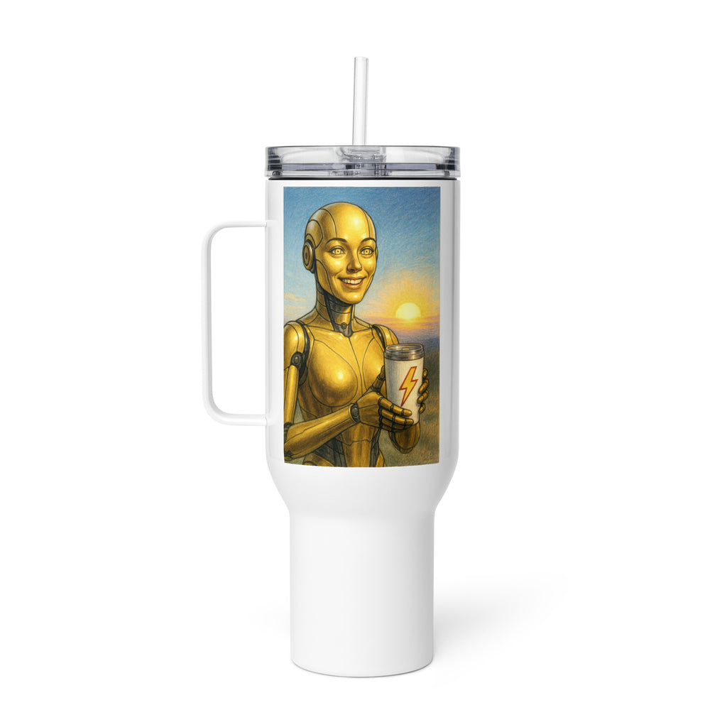 Yellow Android Woman Travel mug with a handle