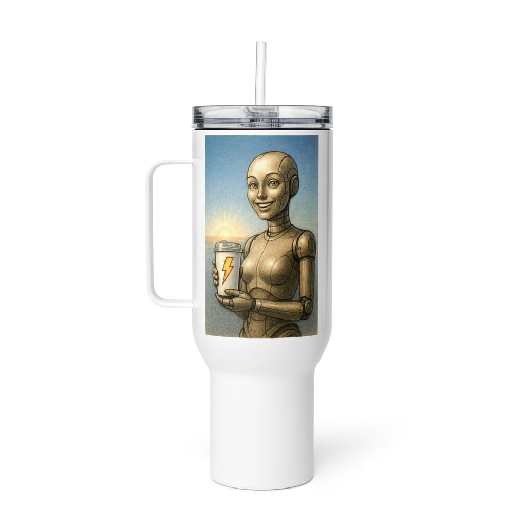 Beige Android Woman Travel mug with a handle