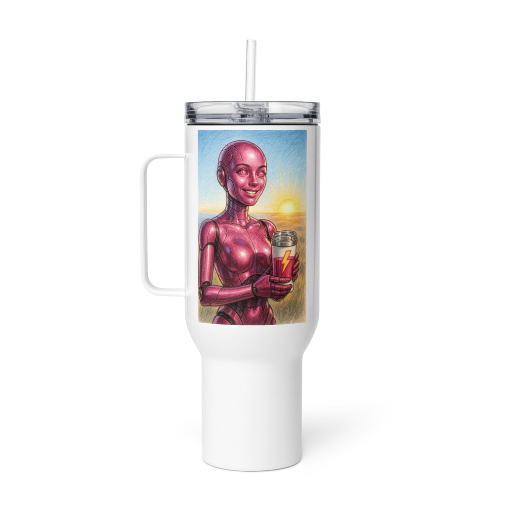 Magenta Android Woman Travel mug with a handle