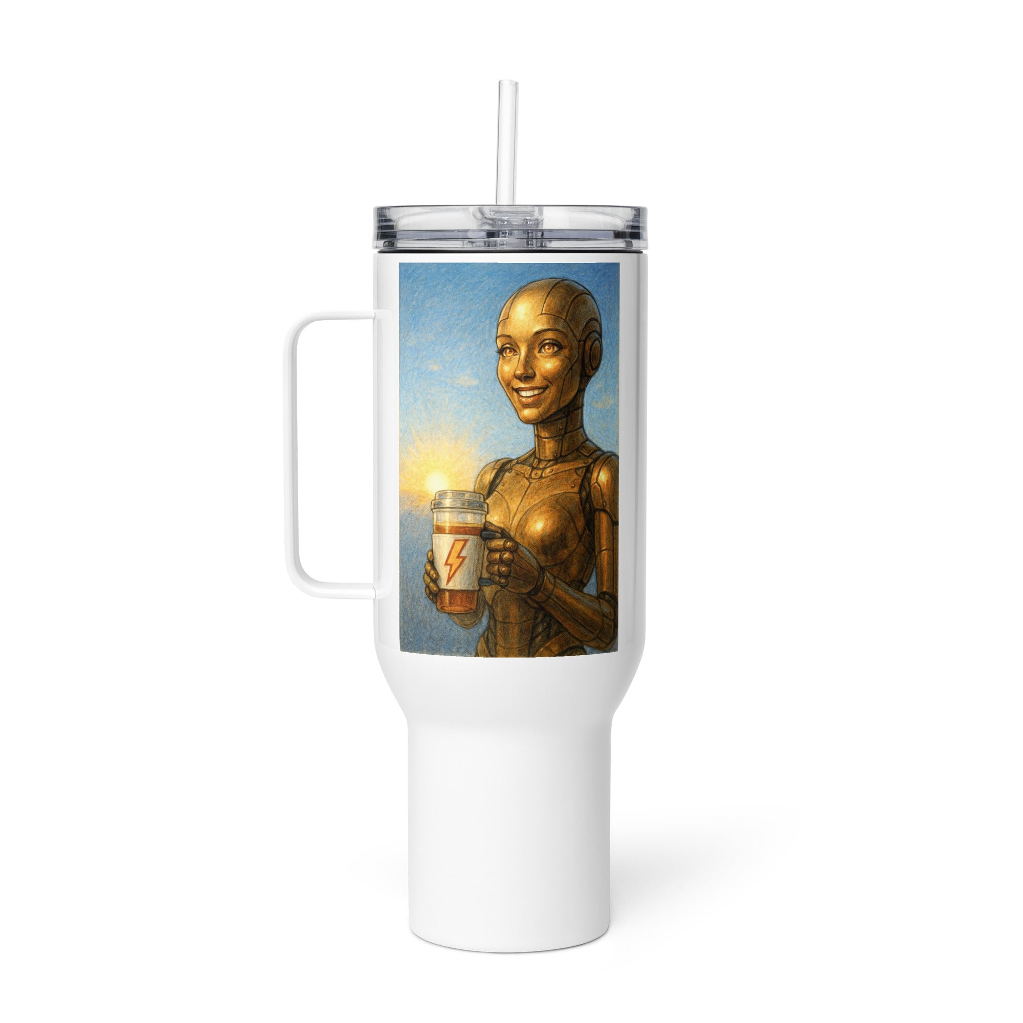 Amber Android Woman Travel mug with a handle