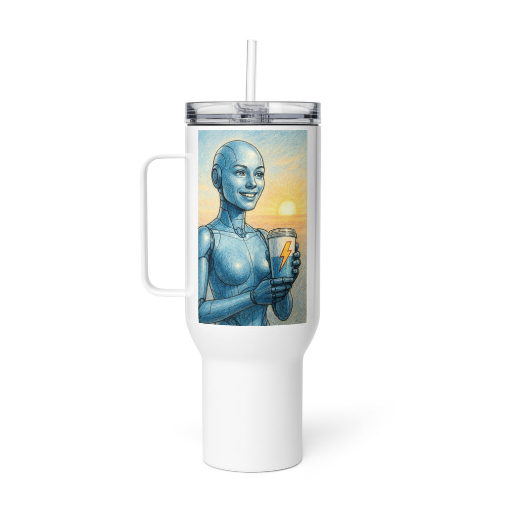 Light Blue Android Woman Travel mug with a handle