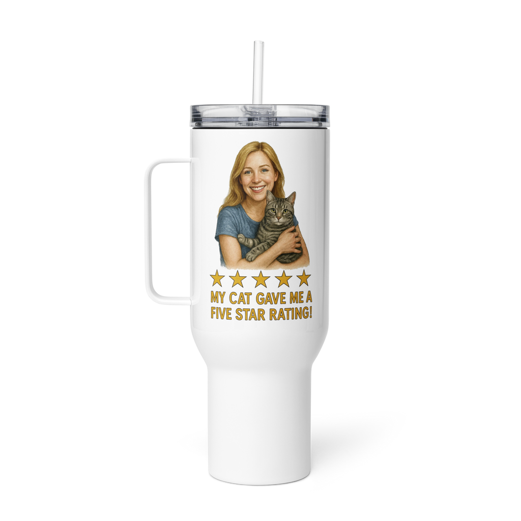 Blonde Woman with American Shorthair Cat Travel Mug