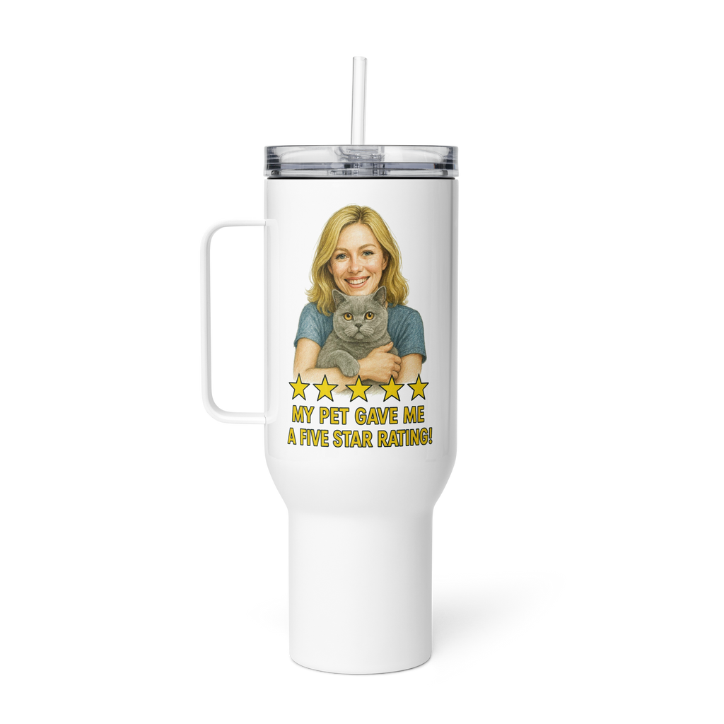 Blonde Woman with British Shorthair Cat Travel Mug