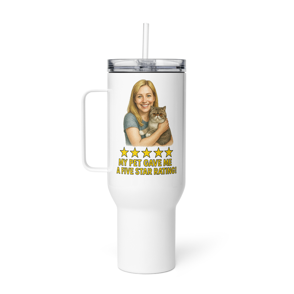 Blonde Woman with Exotic Shorthair Cat Travel Mug
