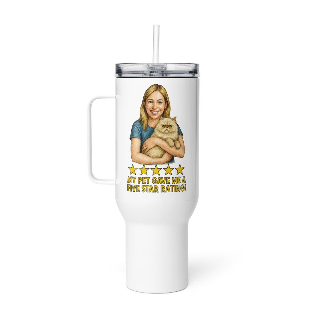 Blonde Woman with Persian Cat Travel Mug
