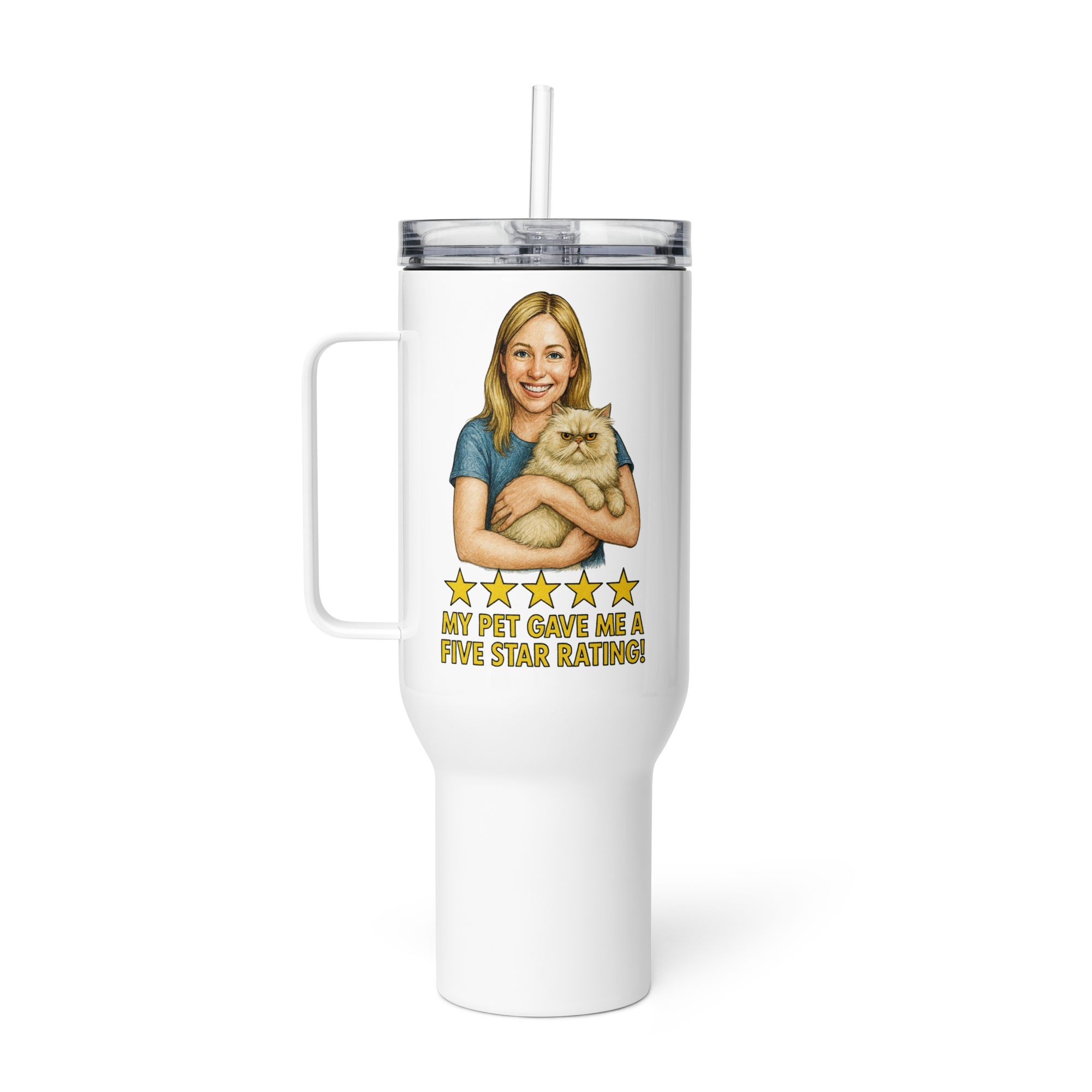 Blonde Woman with Persian Cat Travel Mug