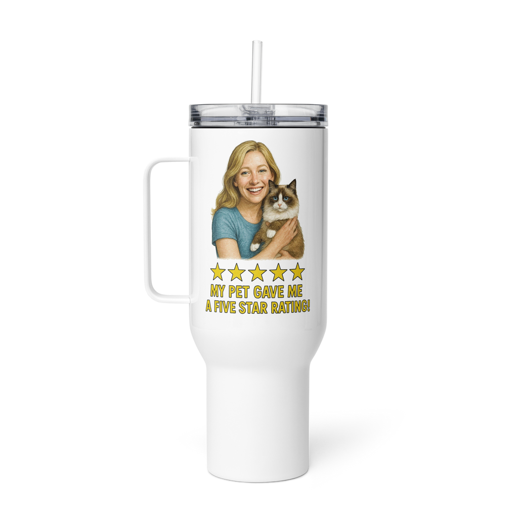 Blonde Woman with Ragdoll Cat Travel Mug