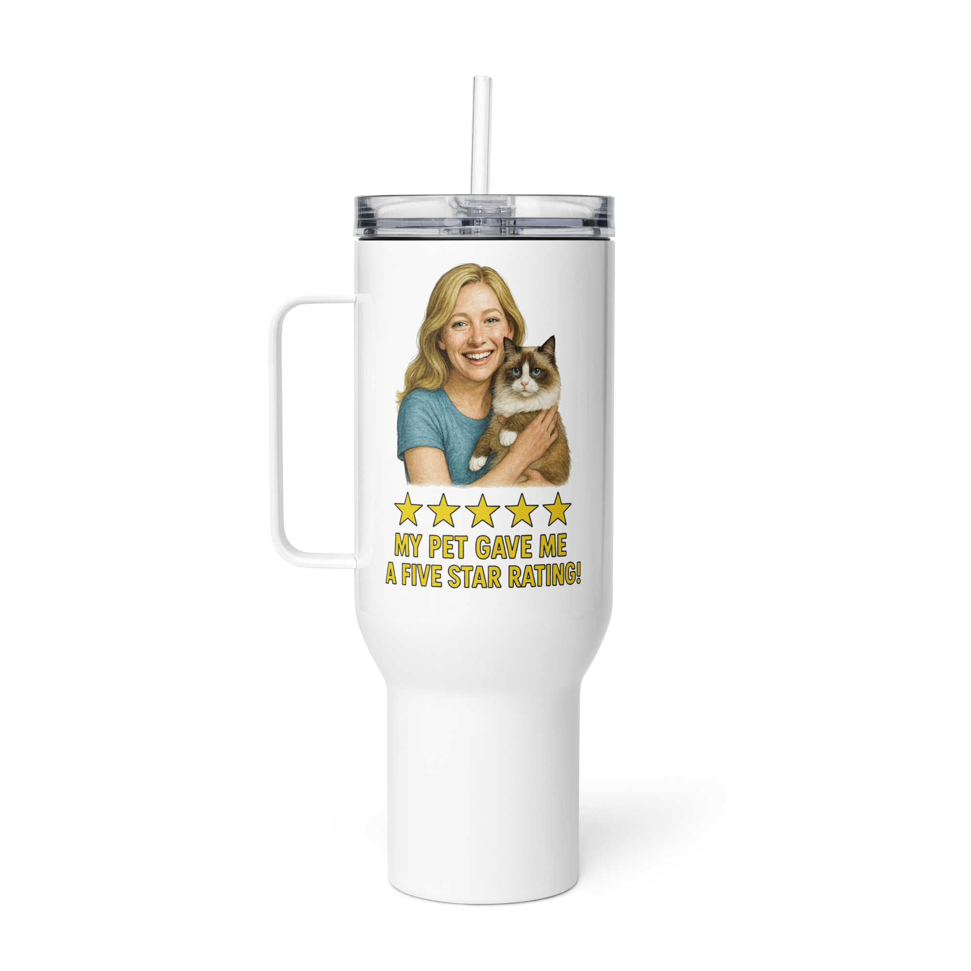 Blonde Woman with Ragdoll Cat Travel Mug