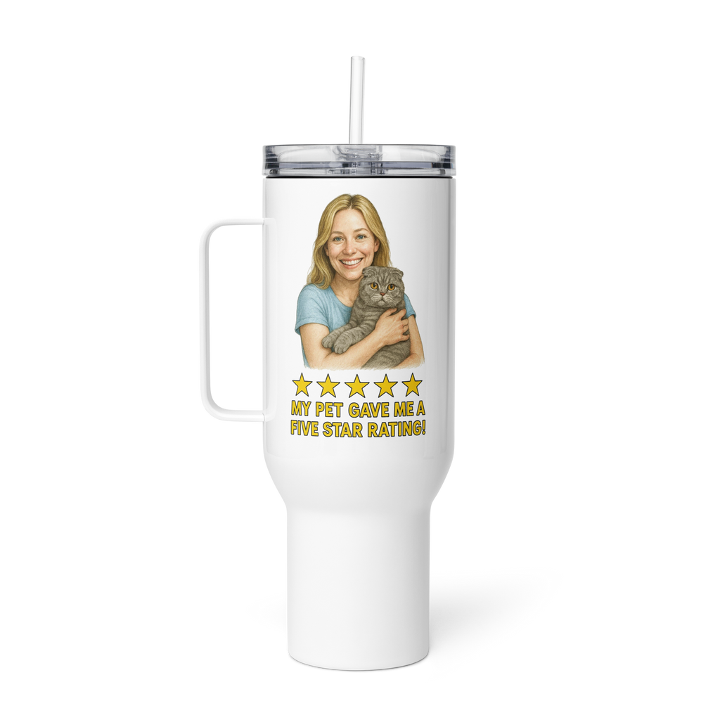 Blonde Woman with Scottish Fold Cat Travel Mug