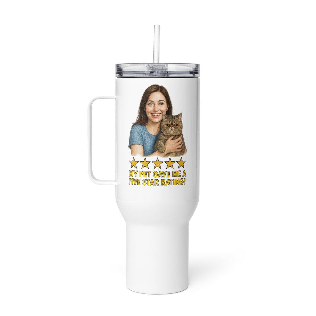 Brunette Woman with Exotic Shorthair Cat Travel Mug