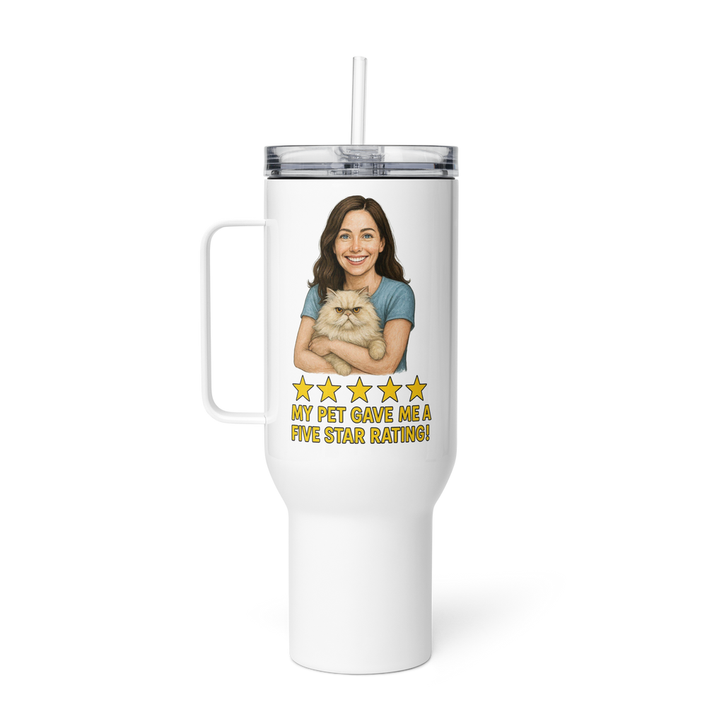 Brunette Woman with Persian Cat Travel Mug