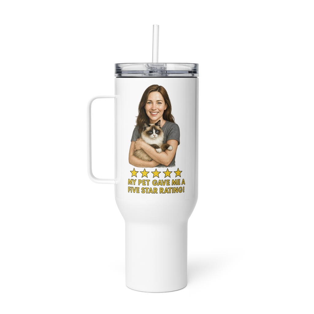 Brunette Woman with Ragdoll Cat Travel Mug