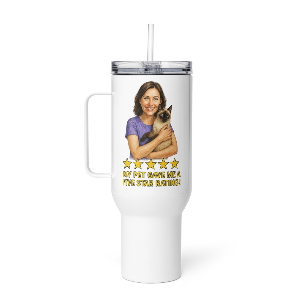Brunette Woman with Siamese Cat Travel Mug