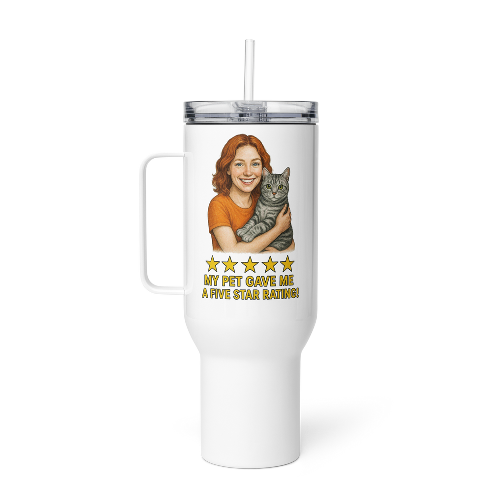 Red Hair Woman with American Shorthair Cat Travel Mug