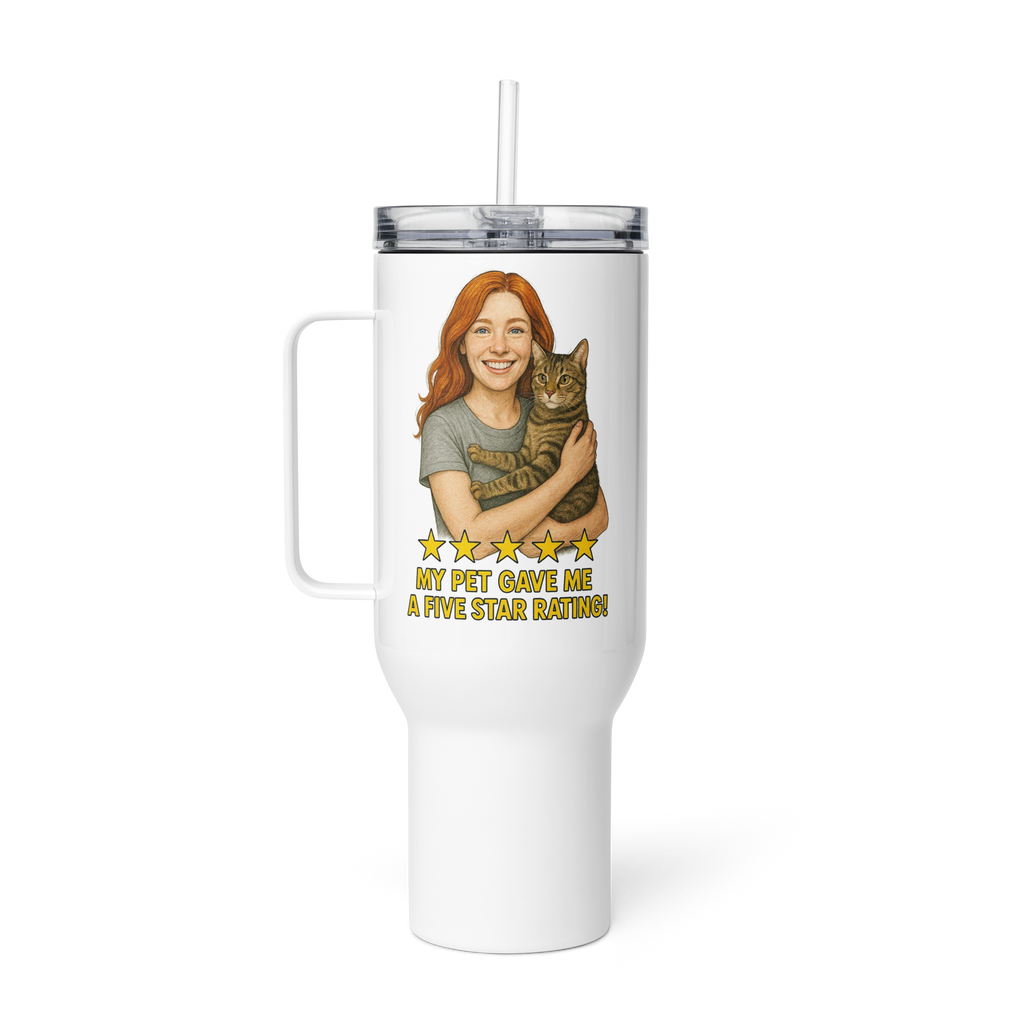 Red Hair Woman with Domestic Shorthair Cat Travel Mug