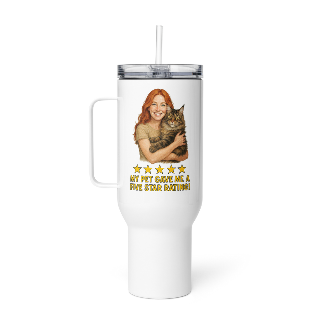 Red Hair Woman with Maine Coon Cat Travel Mug