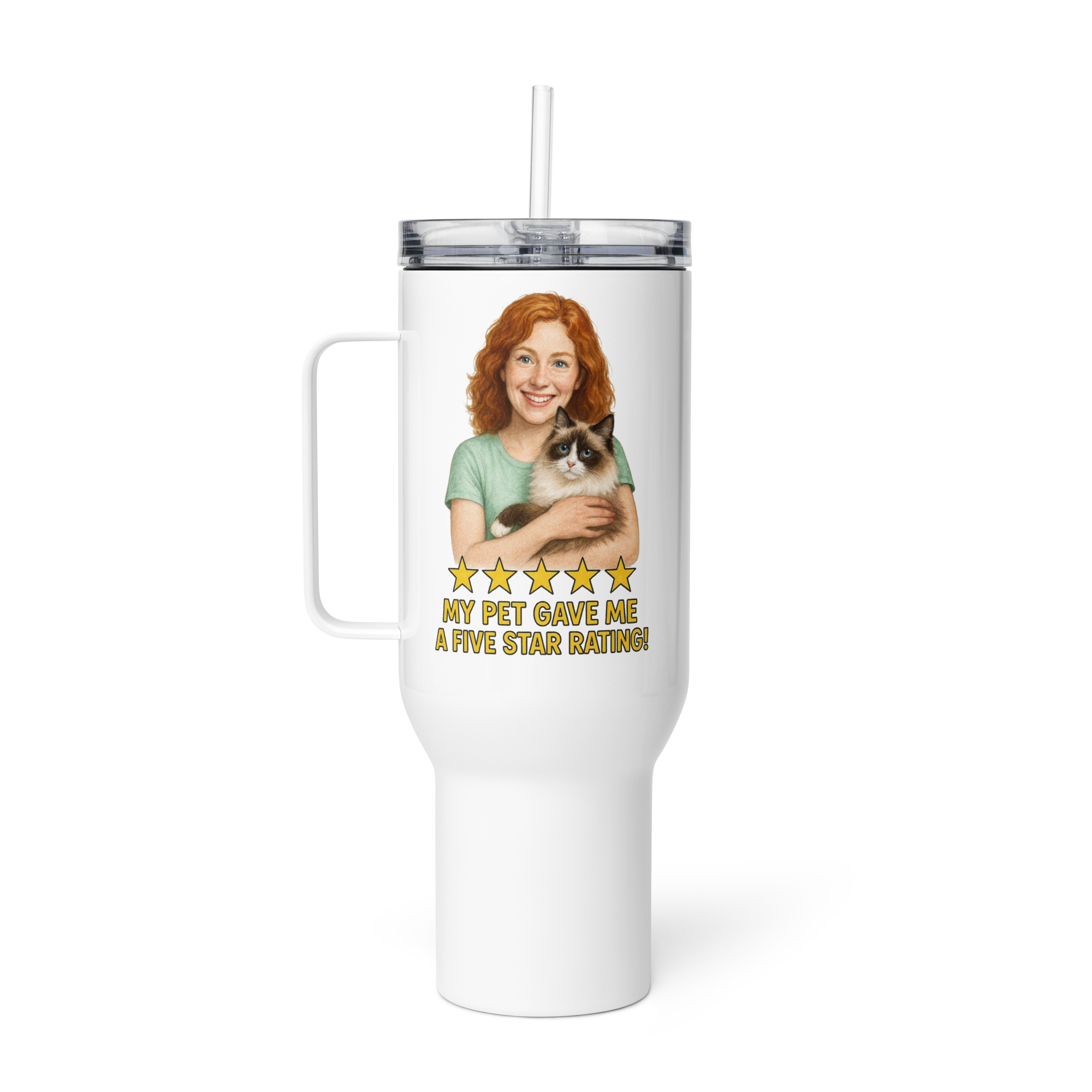 Red Hair Woman with Ragdoll Cat Travel Mug