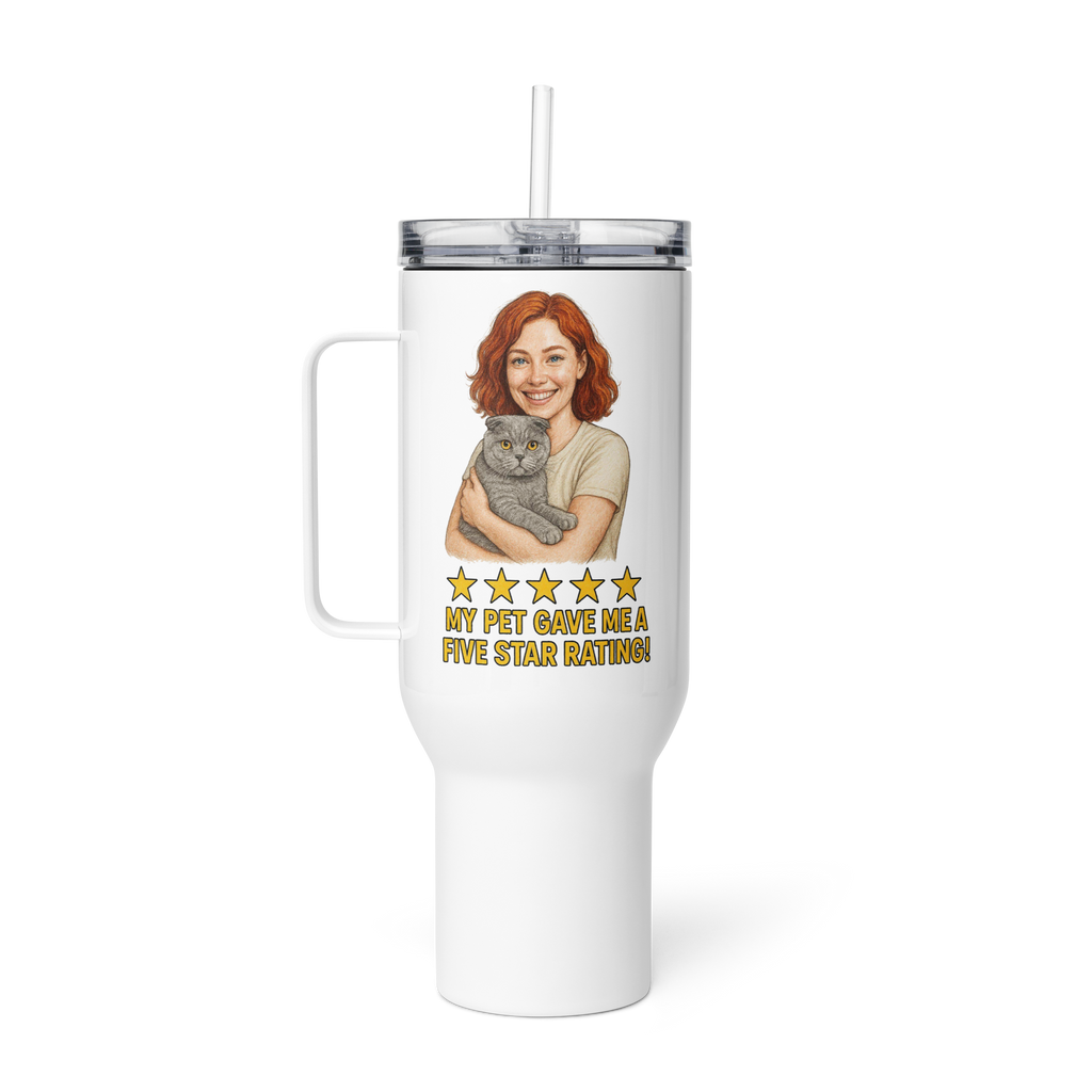 Red Hair Woman with Scottish Fold Cat Travel Mug