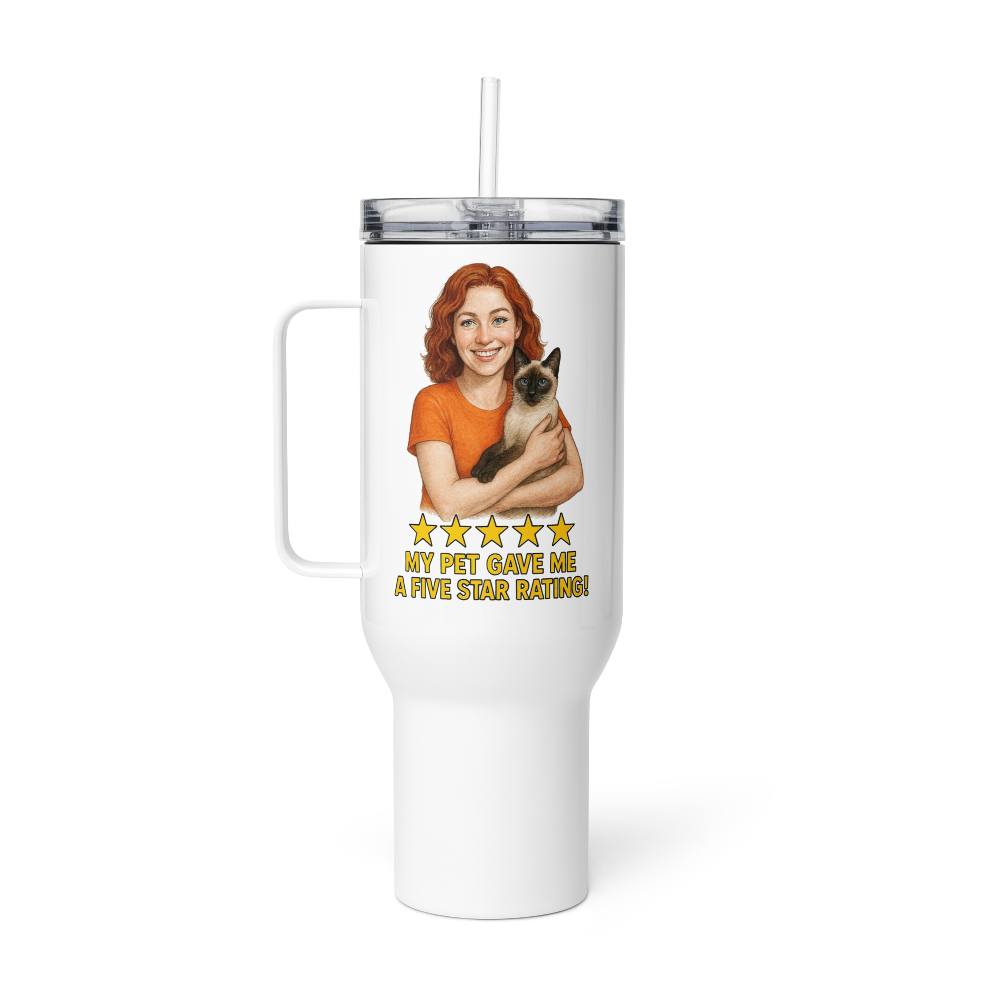 Red Hair Woman with Siamese Cat Travel Mug